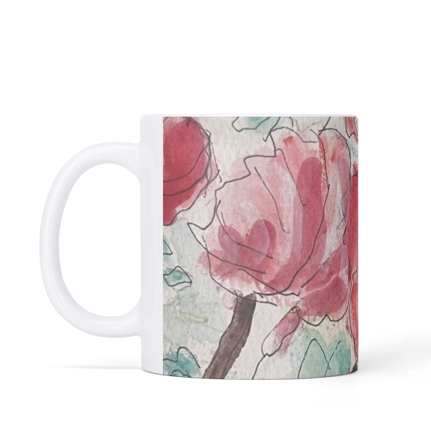 Pink Roses and White Coffee Mug