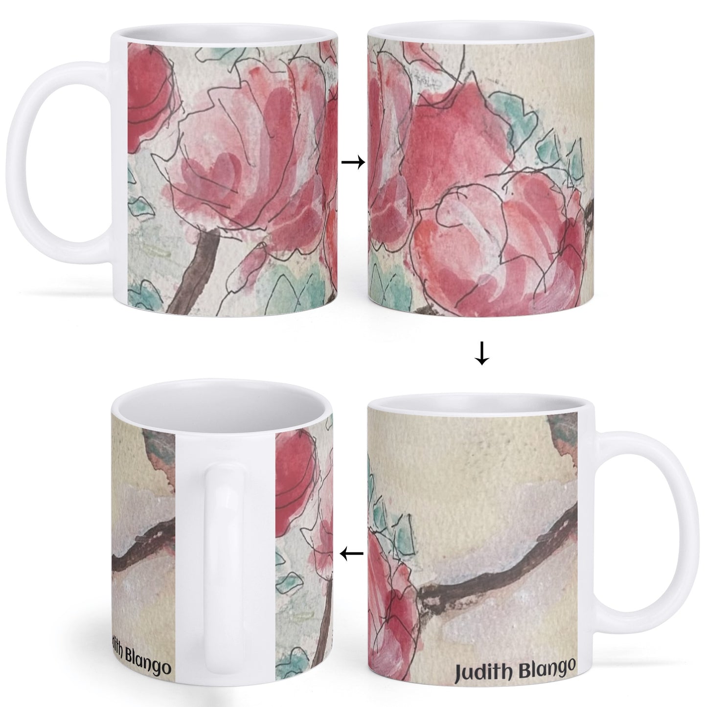 Pink Roses and White Coffee Mug