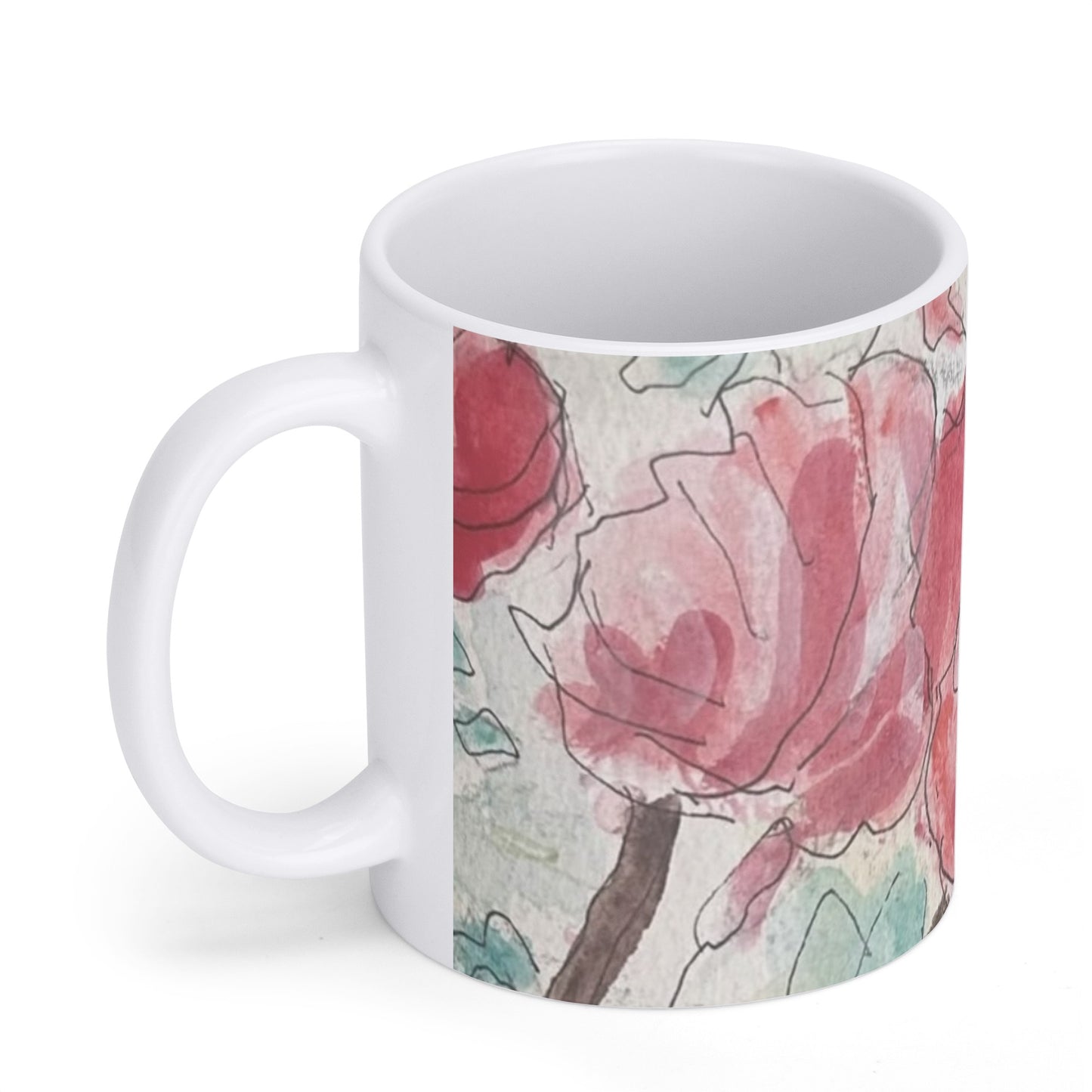 Pink Roses and White Coffee Mug