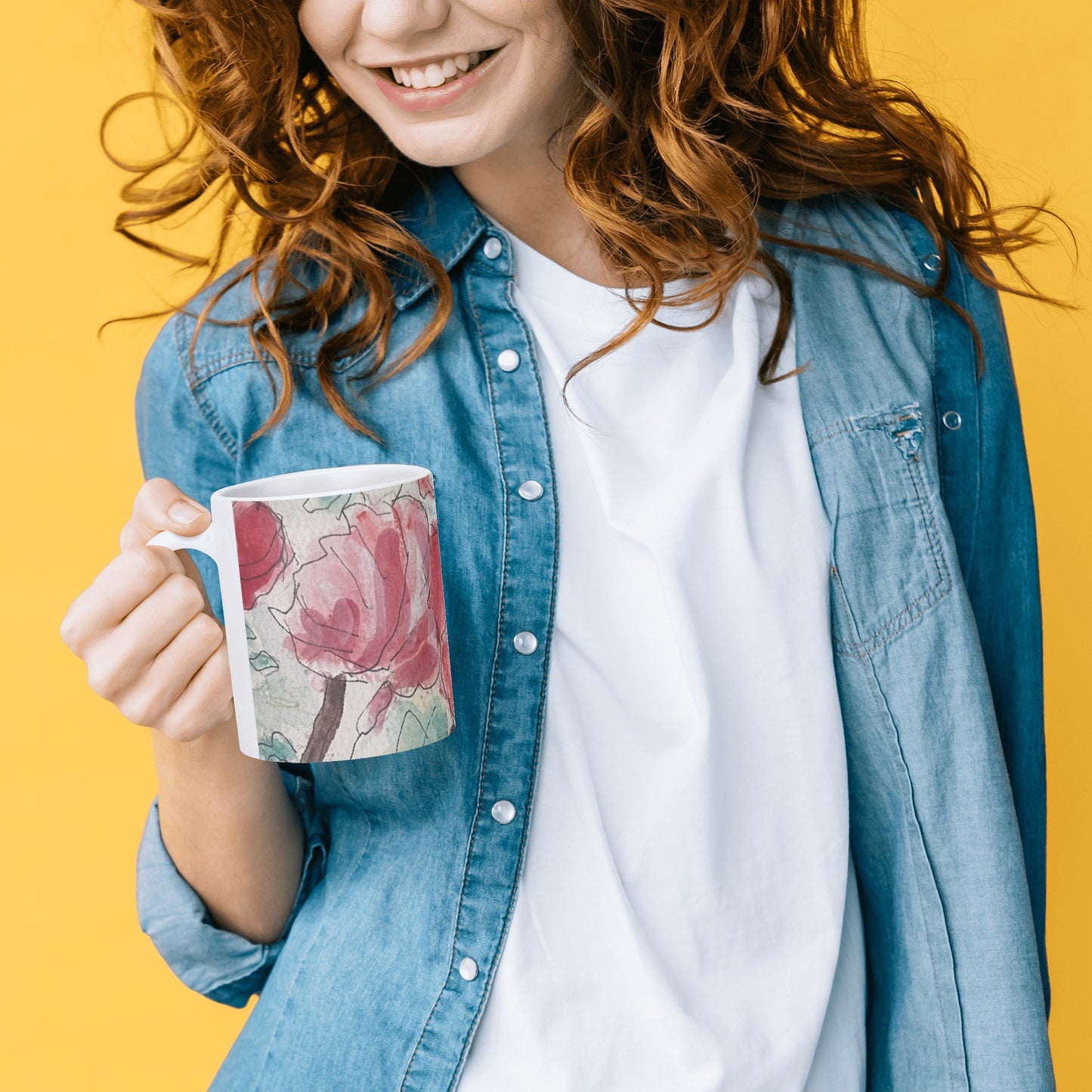 Pink Roses and White Coffee Mug