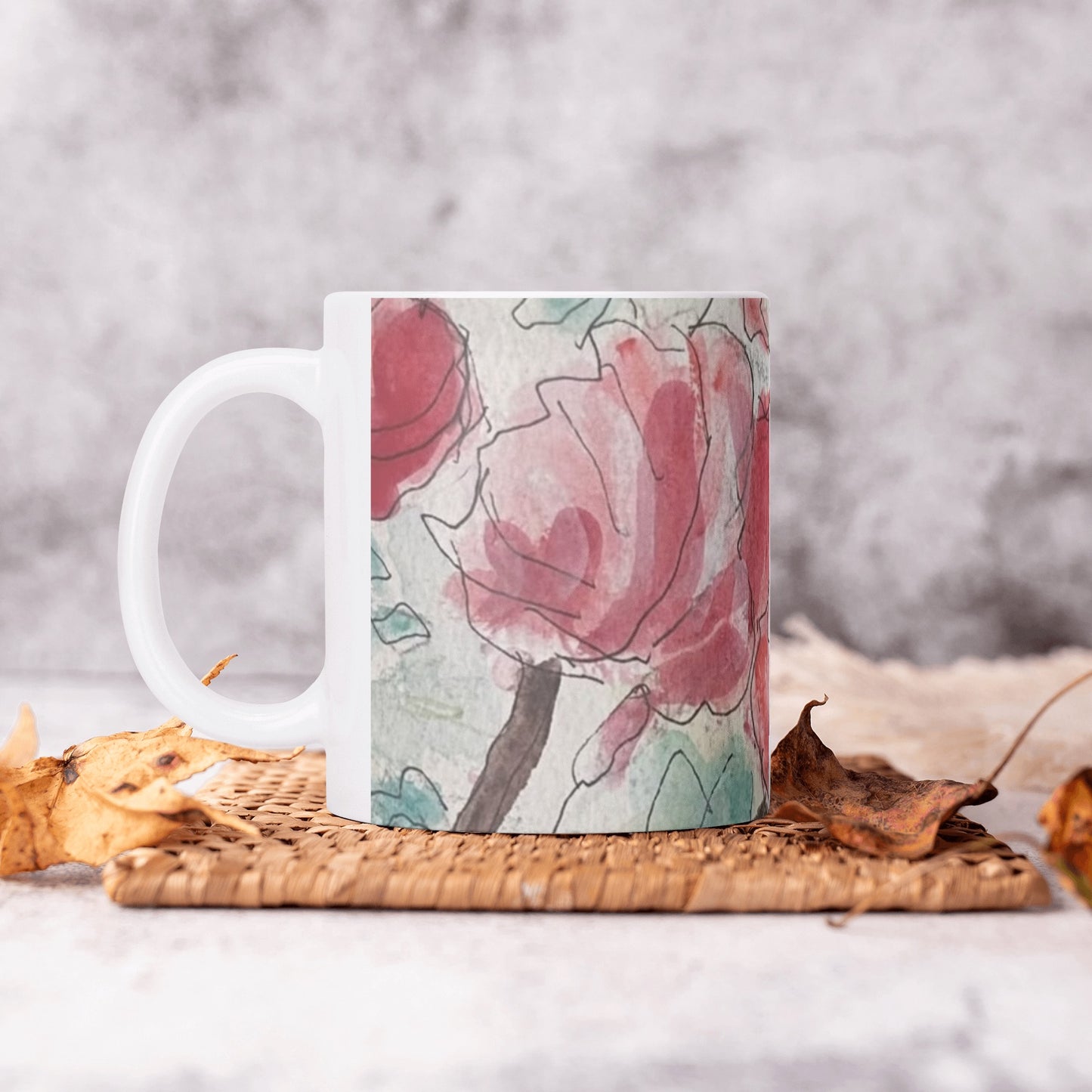 Pink Roses and White Coffee Mug