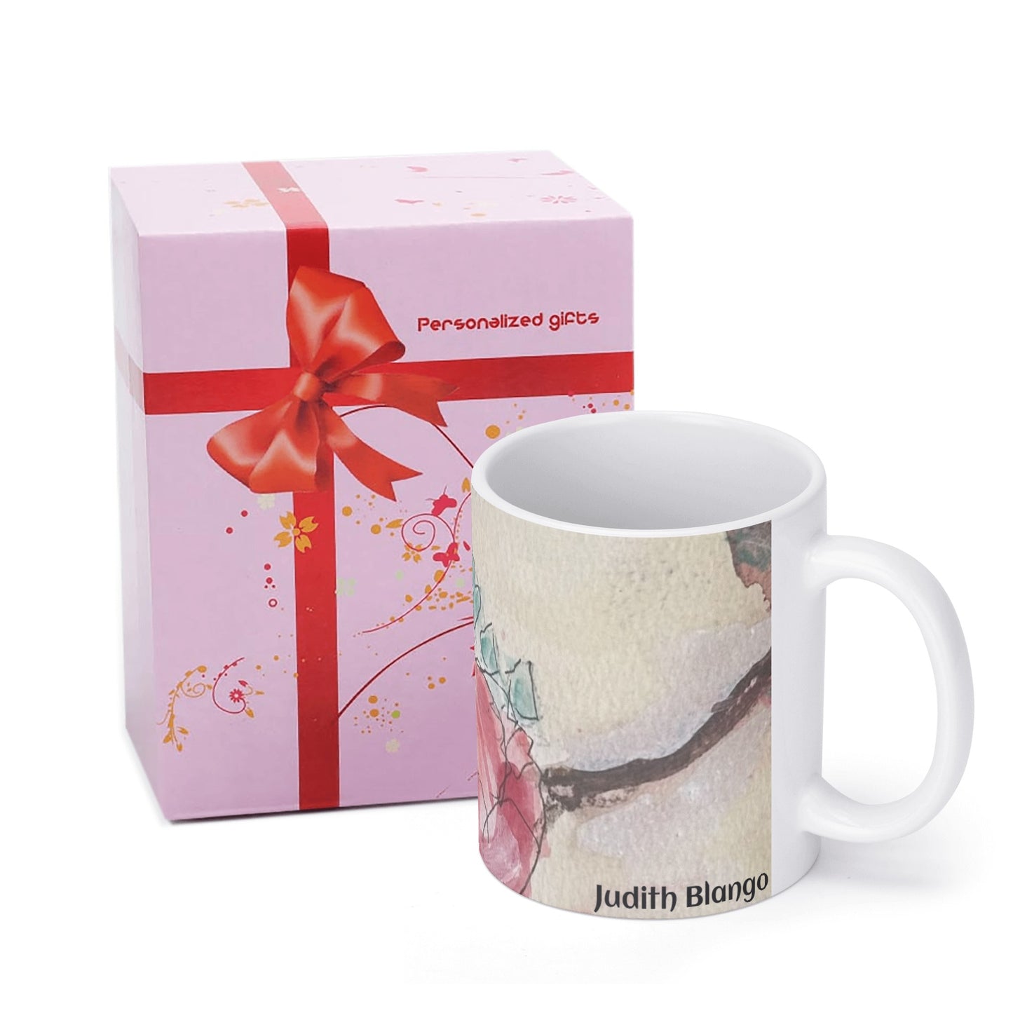 Pink Roses and White Coffee Mug