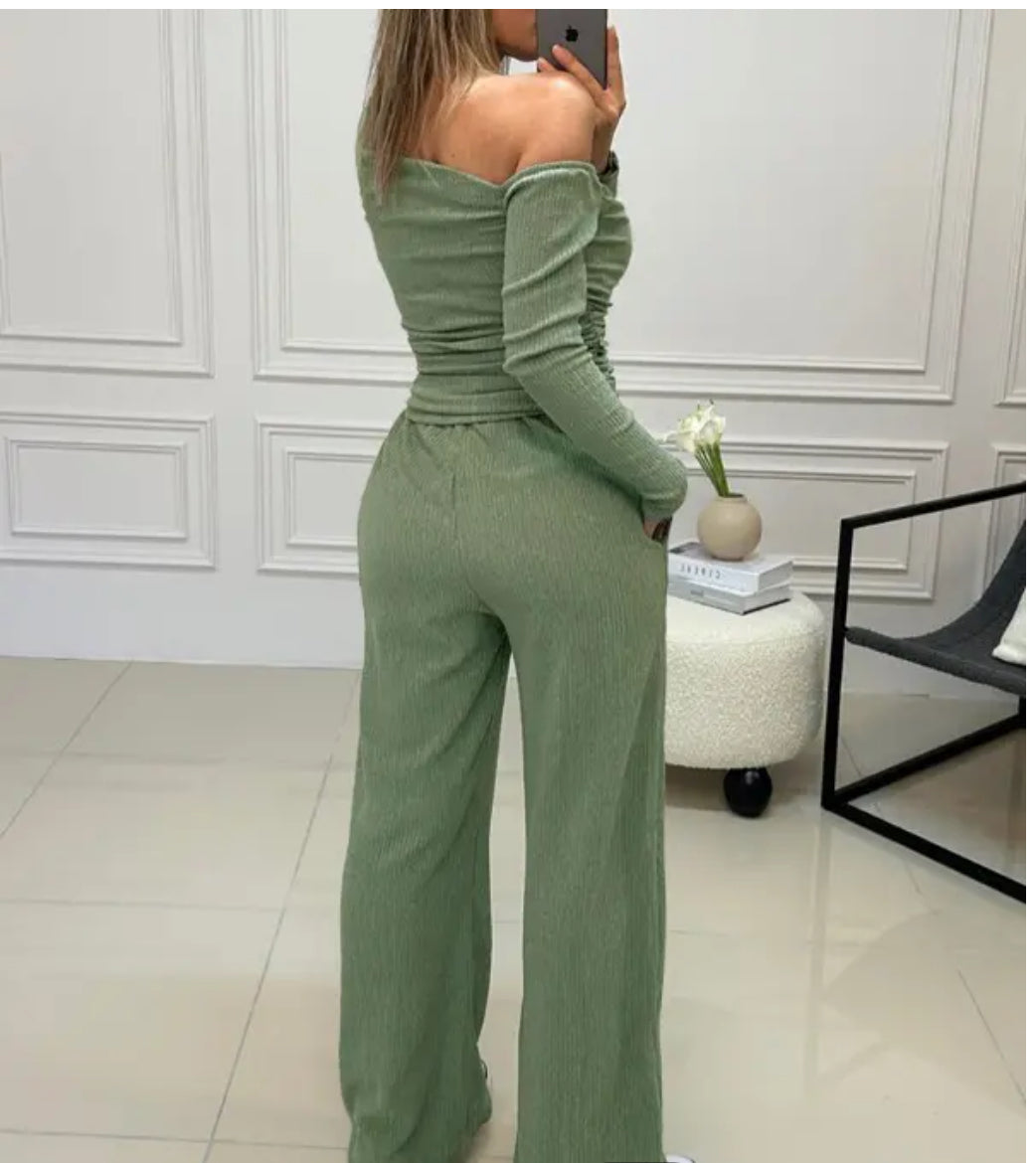 Stacy Fine 2 Piece Skew Neck Ribbed Set