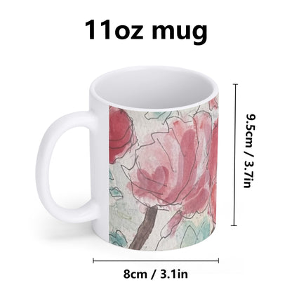 Pink Roses and White Coffee Mug