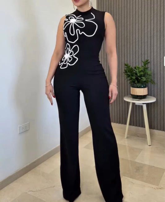 Floral Print High Neck Jumpsuit