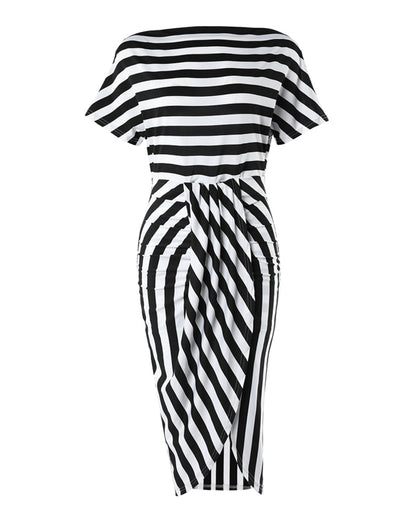 Striped Skew Neck Dress