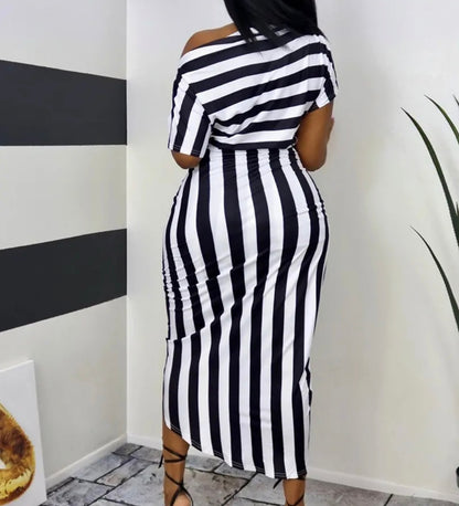Striped Skew Neck Dress